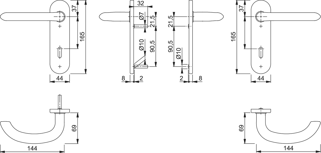 HOPPE Kurzschild-Garnitur Marseille E1138F/353K PZ  Vierkant 8 mm F69 Edelstahl matt 3041836, CAD-Diagramm, Diagramm