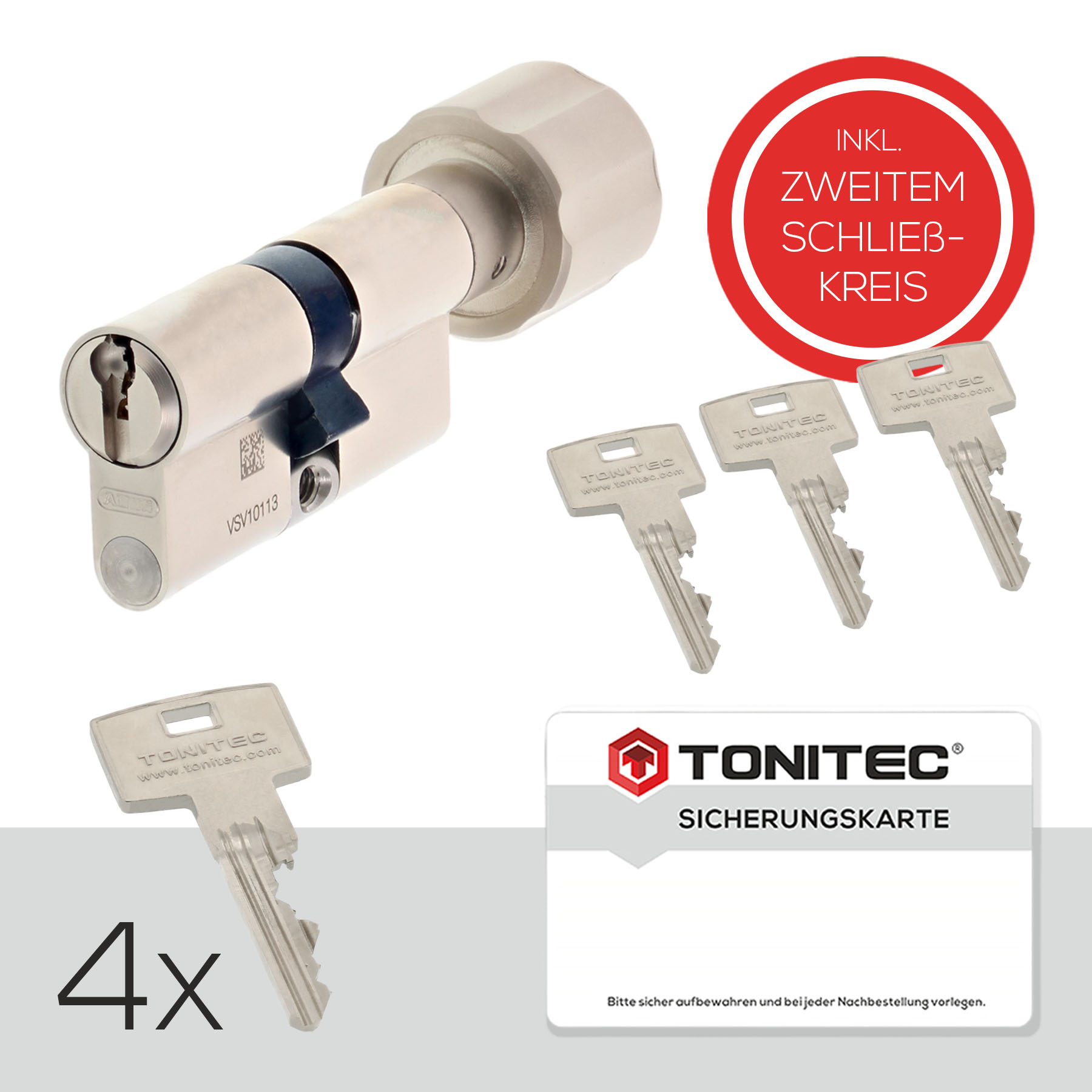 ToniTec DUALKEY® Schließsystem by ABUS modular mit Sicherungskarte inkl. 2 Schlüsselsets Gleichschließung Knaufzylinder 60/60K mit 4 Schlüssel, Schlüssel, Schlüssel, Schlüssel, Schlüssel, Schlüssel, Schlüssel, Schlüssel, Schlüssel, Schlüssel, Schlüssel, S