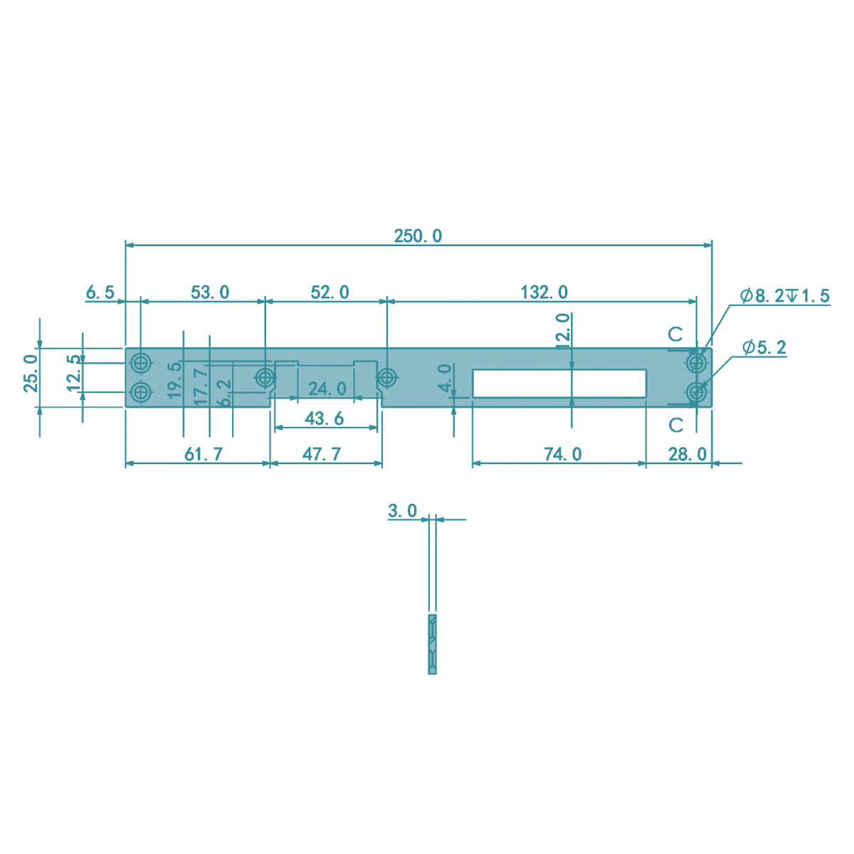 FEPS Lock Flachschließblech universal FE-RS009 Türschliessblech Edelstahl für Standard Türöffner, Diagramm, Handlung