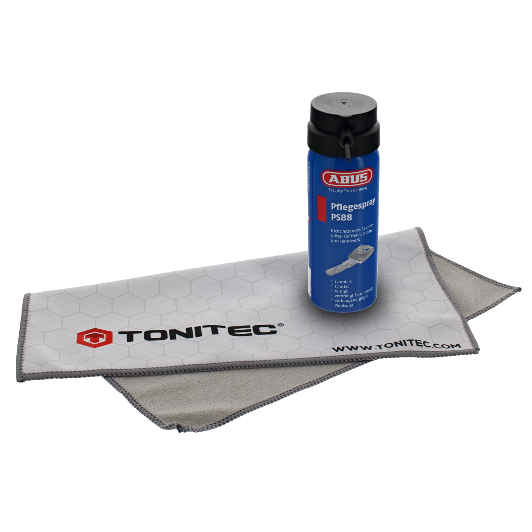 ABUS Schloss Pflegespray PS 88 PS88 50ml Zylinderspflegespray inklusive ToniTec® Microfasertuch, Flasche