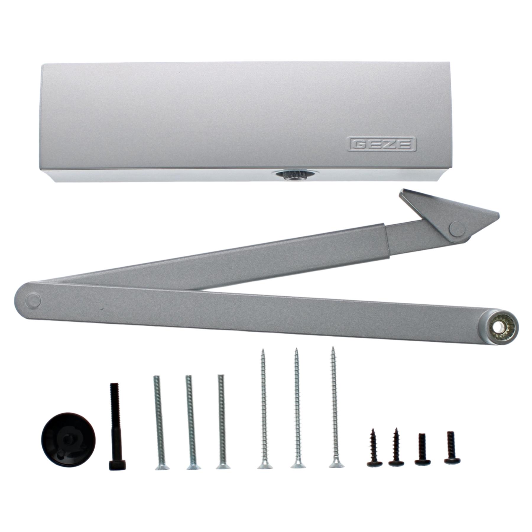 GEZE Türschließer TS 2000 V BC mit Öffnungsdämpfung inkl. Gestänge silber, Maschine, Schraube
