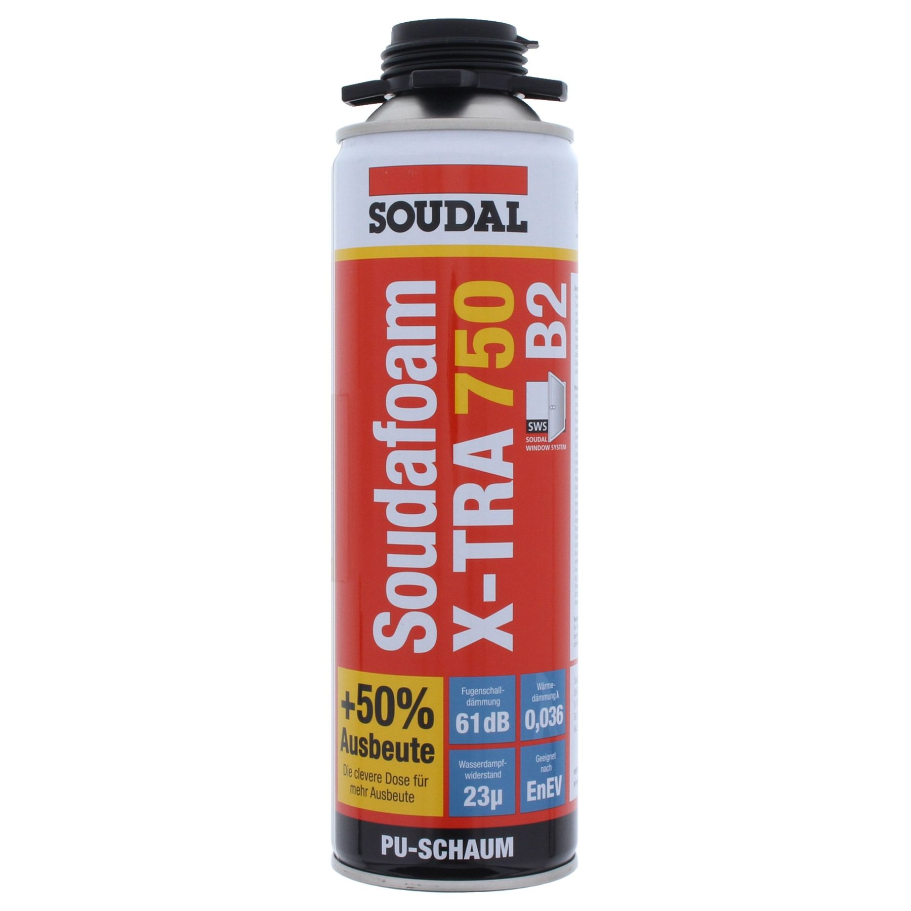 Soudal 1K-Pistolenschaum SOUDAFOAM GUN X-Tra 750 B2 500 ml, Zinn, Kann, Spraydose