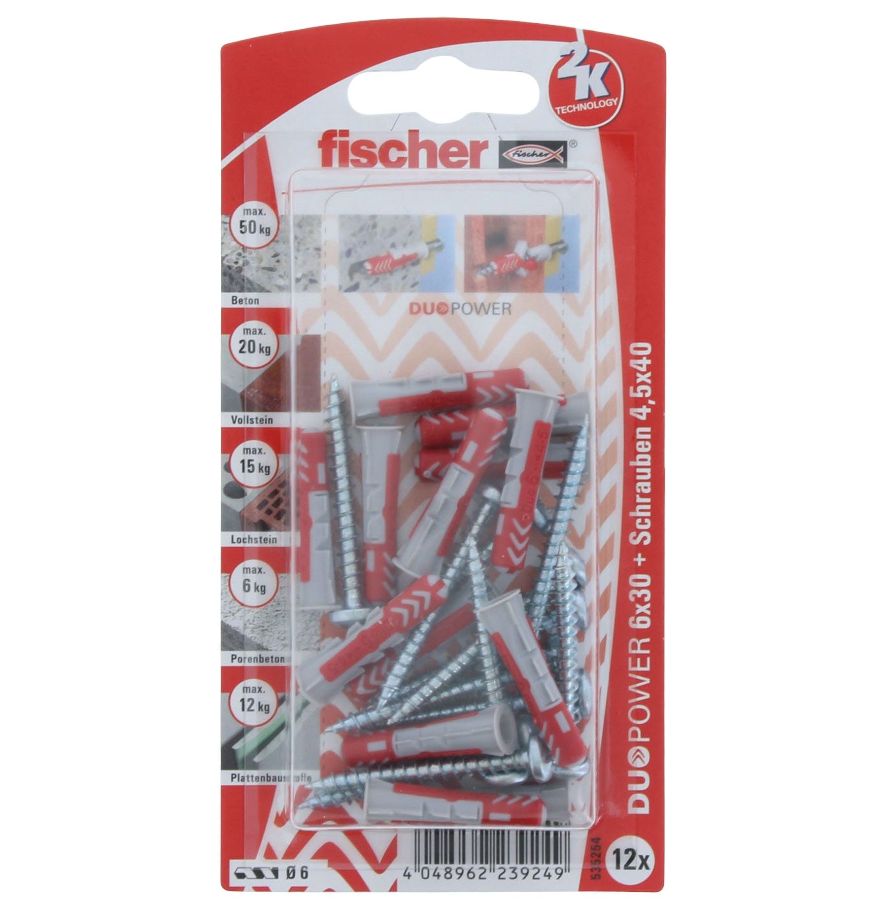 Fischer DUOPOWER 6x30 PH Dübel mit Panhead Schraube 12 Stück, Maschine, Schraube, Erste Hilfe