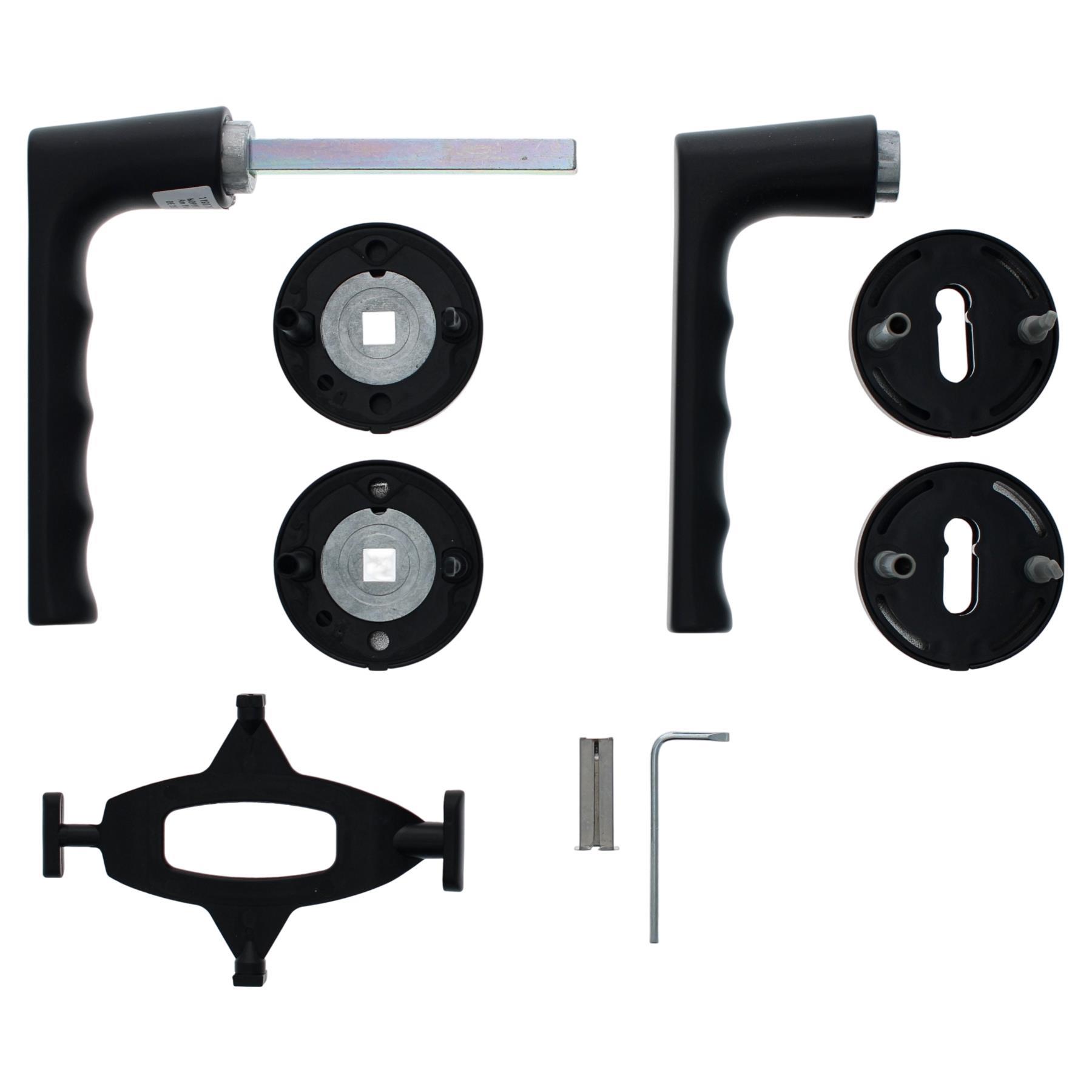 BLACK BEAUTY HOPPE Rosettengarnitur Hamburg 1700/42KB/42KBS SchnellstiftPlus Aluminium F9714M schwarz matt BB (Buntbart), Griff, Griff