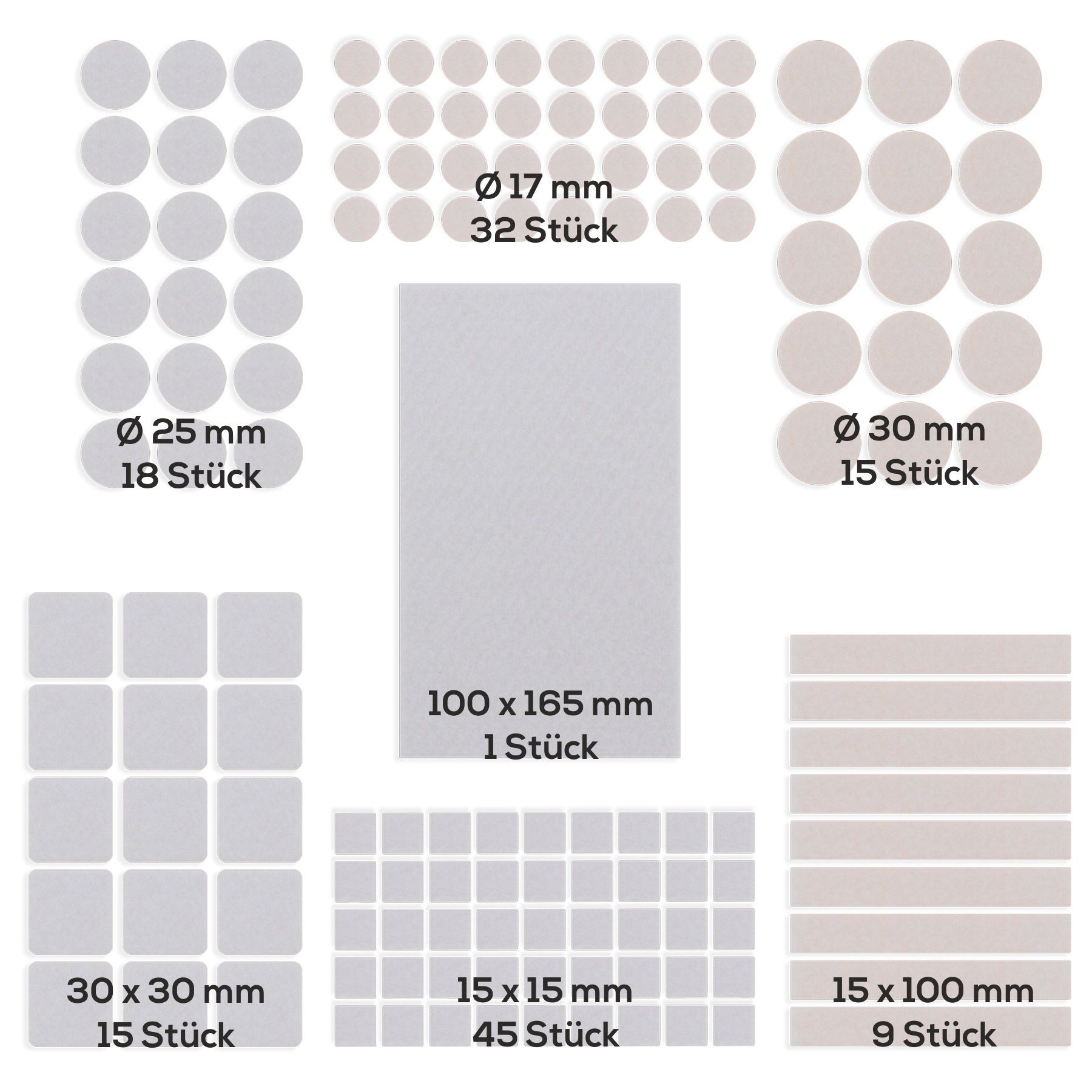 ToniTec® Filzgleiter Basis Set 135-teilig, Text, Seite
