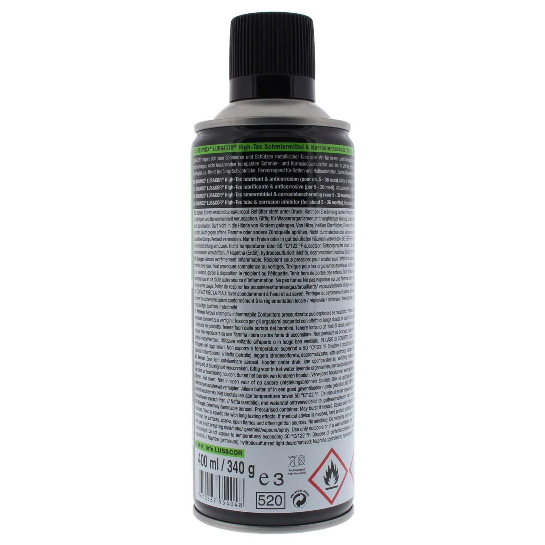 BRUNOX LUB + COR High-Tec Schmiermittel + Korrosionsschutz 400 ml, Zinn, Kann, Spraydose