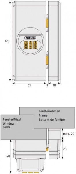 ABUS Fenster-Zahlenschloss FTS 106 FTS106 Weiß, Diagramm, Handlung, Gaspumpe, Maschine, Pumpe