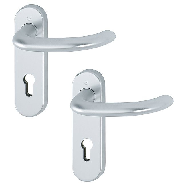 HOPPE Kurzschildgarnitur Serie Marseille FS-1138F/353K PZ Vierkant 9 mm TS = 40 mm F1 silberfarbig eloxiert 2356262, Griff