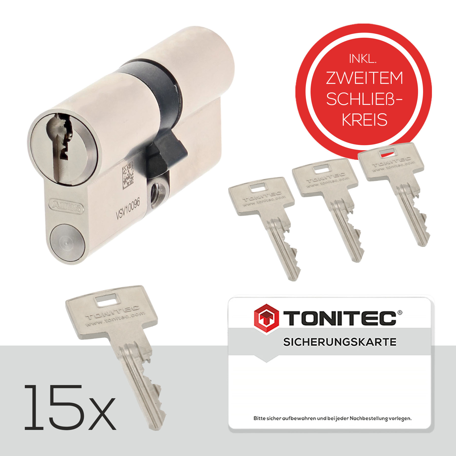 ToniTec DUALKEY® Schließsystem by ABUS modular mit Sicherungskarte inkl. 2 Schlüsselsets Gleichschließung Doppelzylinder 60/60 mit 15 Schlüssel, Schlüssel, Schlüssel, Schlüssel, Schlüssel, Schlüssel, Schlüssel, Schlüssel, Schlüssel, Schlüssel, Schlüssel,