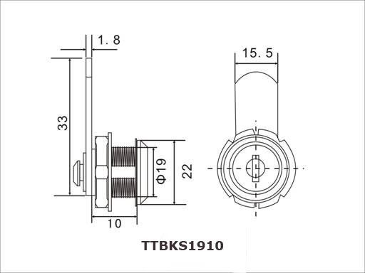 ToniTec Briefkastenschloss TTBKS1910 M19x10 mm gleichschließend, CAD-Diagramm, Diagramm