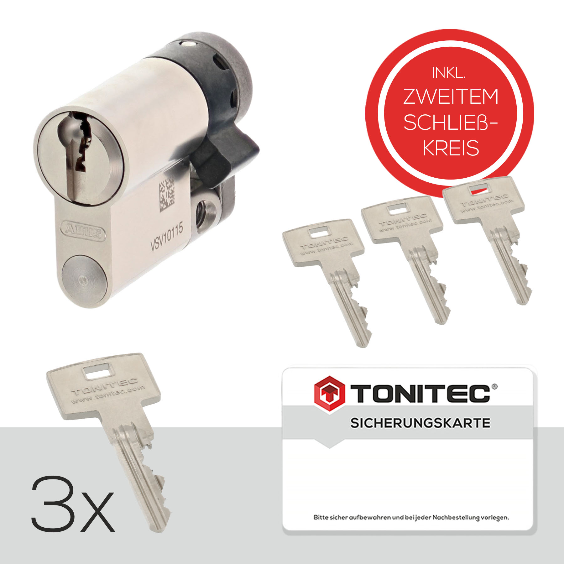 ToniTec DUALKEY® Schließsystem by ABUS modular mit Sicherungskarte inkl. 2 Schlüsselsets Gleichschließung Halbzylinder 10/60 mit 3 Schlüssel, Schlüssel, Schlüssel, Schlüssel, Schlüssel, Schlüssel, Schlüssel, Schlüssel, Schlüssel, Schlüssel, Schlüssel, Sch