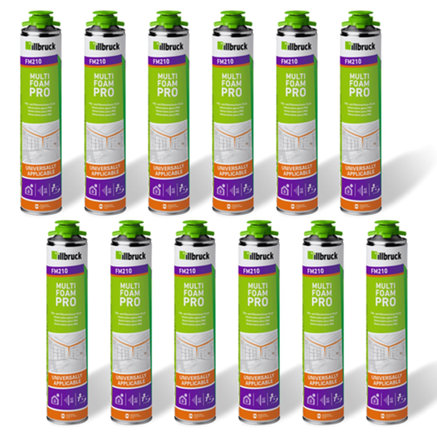illbruck SET 12x FM210 Fenster- und Fassadenschaum 540ml 1K PUR Schaum zur Verfüllung Dämmung Isolierung, Zinn, Kann, Spraydose