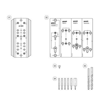 [BA] greenteQ Bohrlehre Bohrlehrensatz für Drückergarnituren Schmalrahmengarnituren
