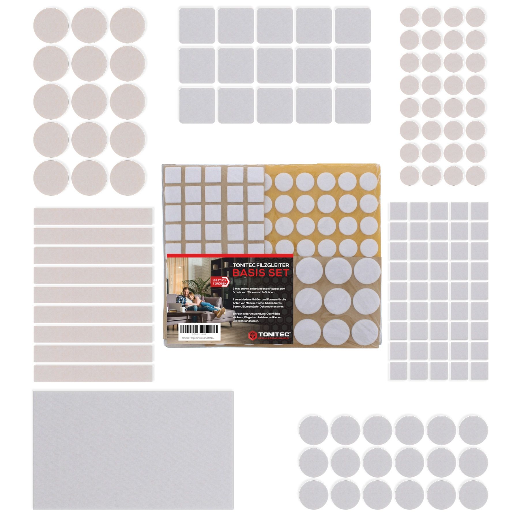 ToniTec® Filzgleiter Basis Set 135-teilig, Werbung, Plakat, Person, Text