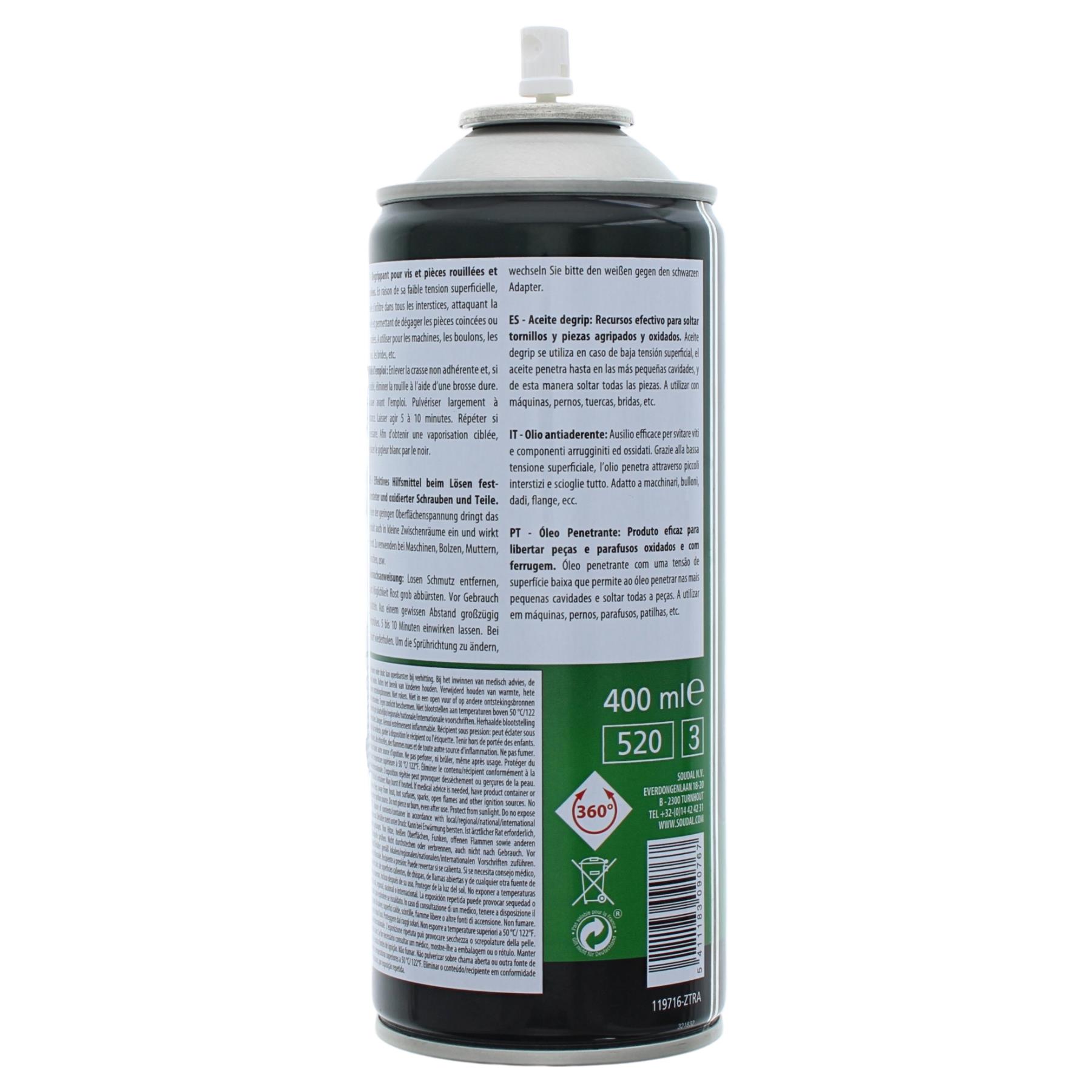 Soudal DEGRIP ALL Maschinen Schmiermittel 400 ml, Kann, Spraydose, Zinn