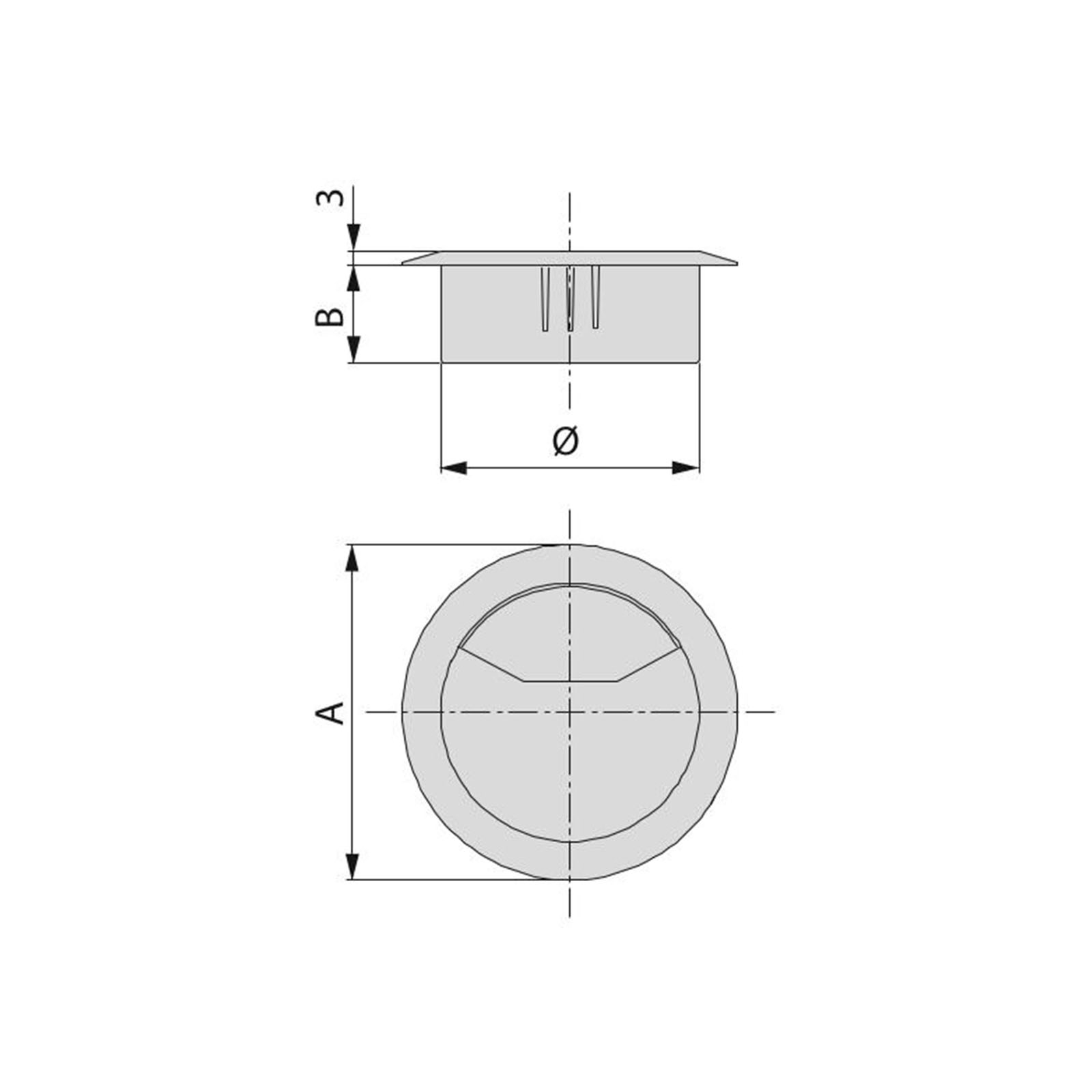 Emuca Kunststoff Kabeldurchführung Durchmesser 60 mm schwarz, CAD-Diagramm, Diagramm