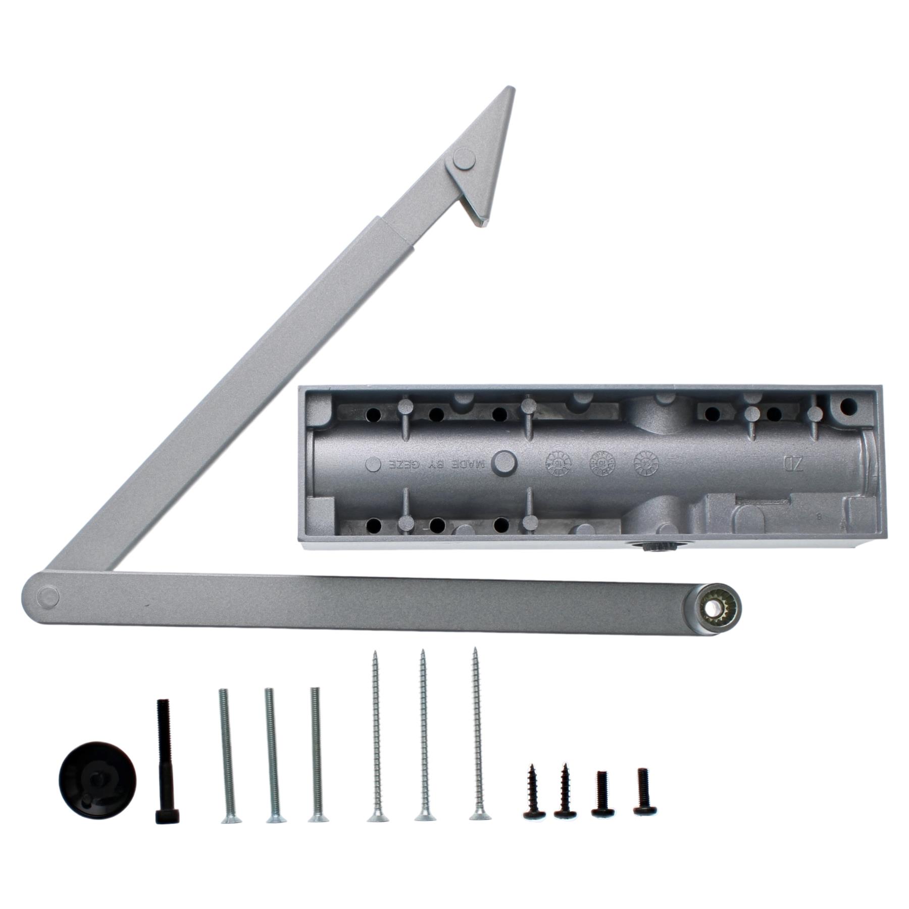 GEZE Türschließer TS 2000 V BC mit Öffnungsdämpfung inkl. Gestänge silber, Maschine, Schraube