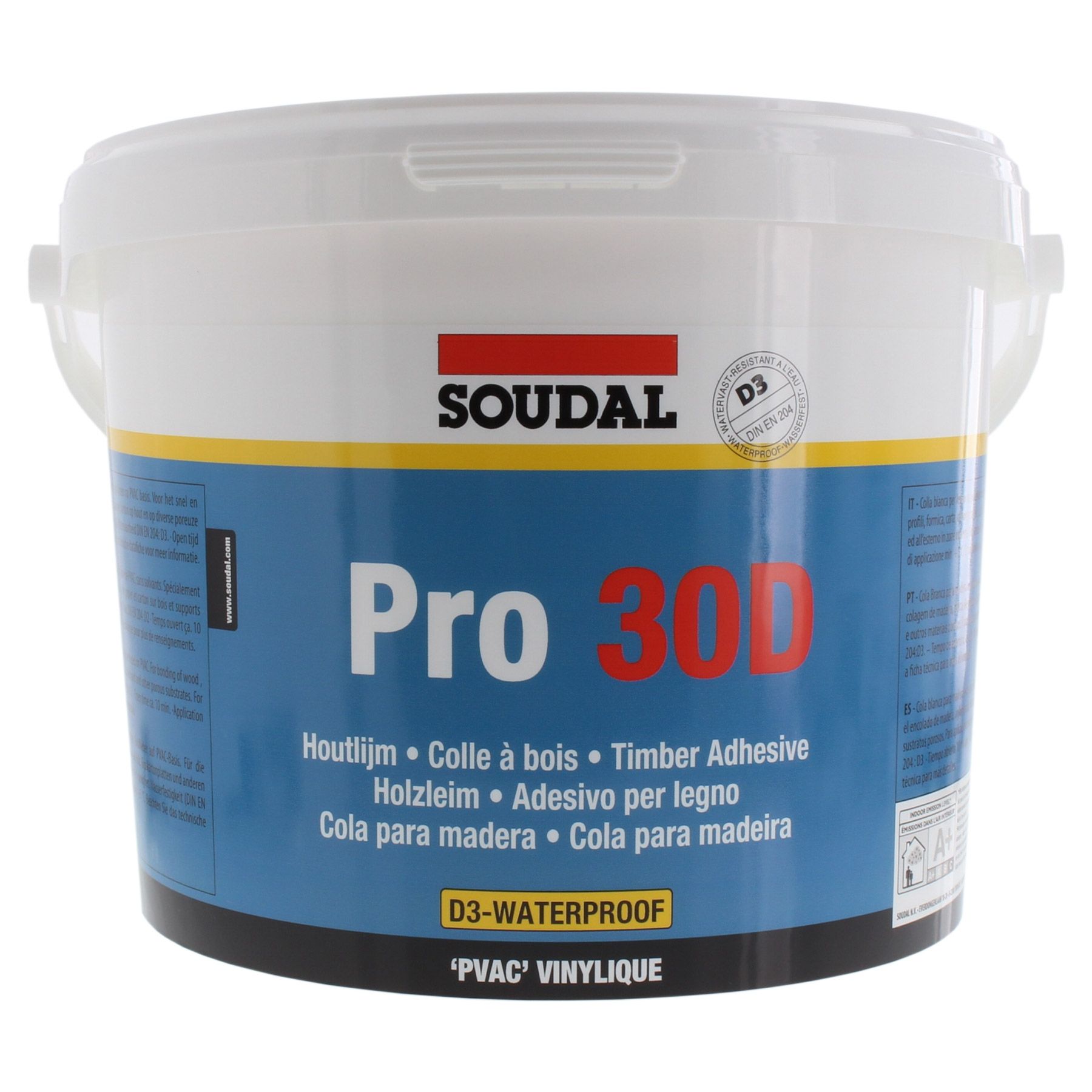 Soudal Holzleim Pro 30D Holzleim wasserfest 5 kg, Farbbehälter, Kann, Zinn