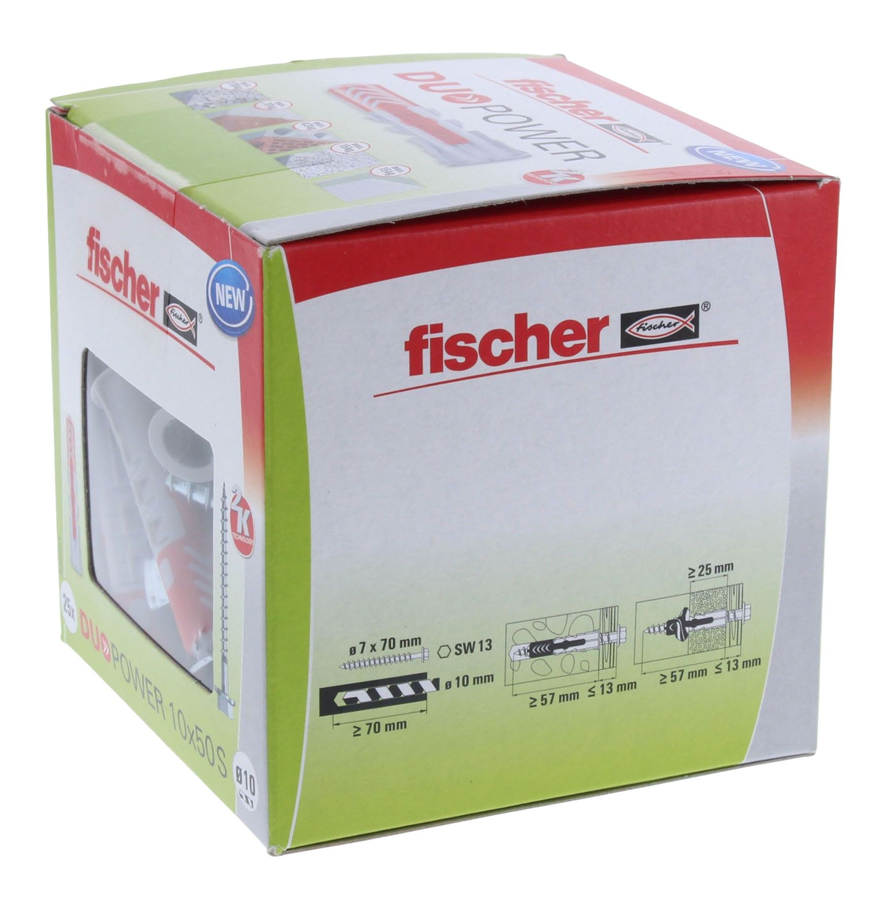 Fischer DUOPOWER 10x50 S Dübel mit Schraube 25 Stück, Kiste, Karton