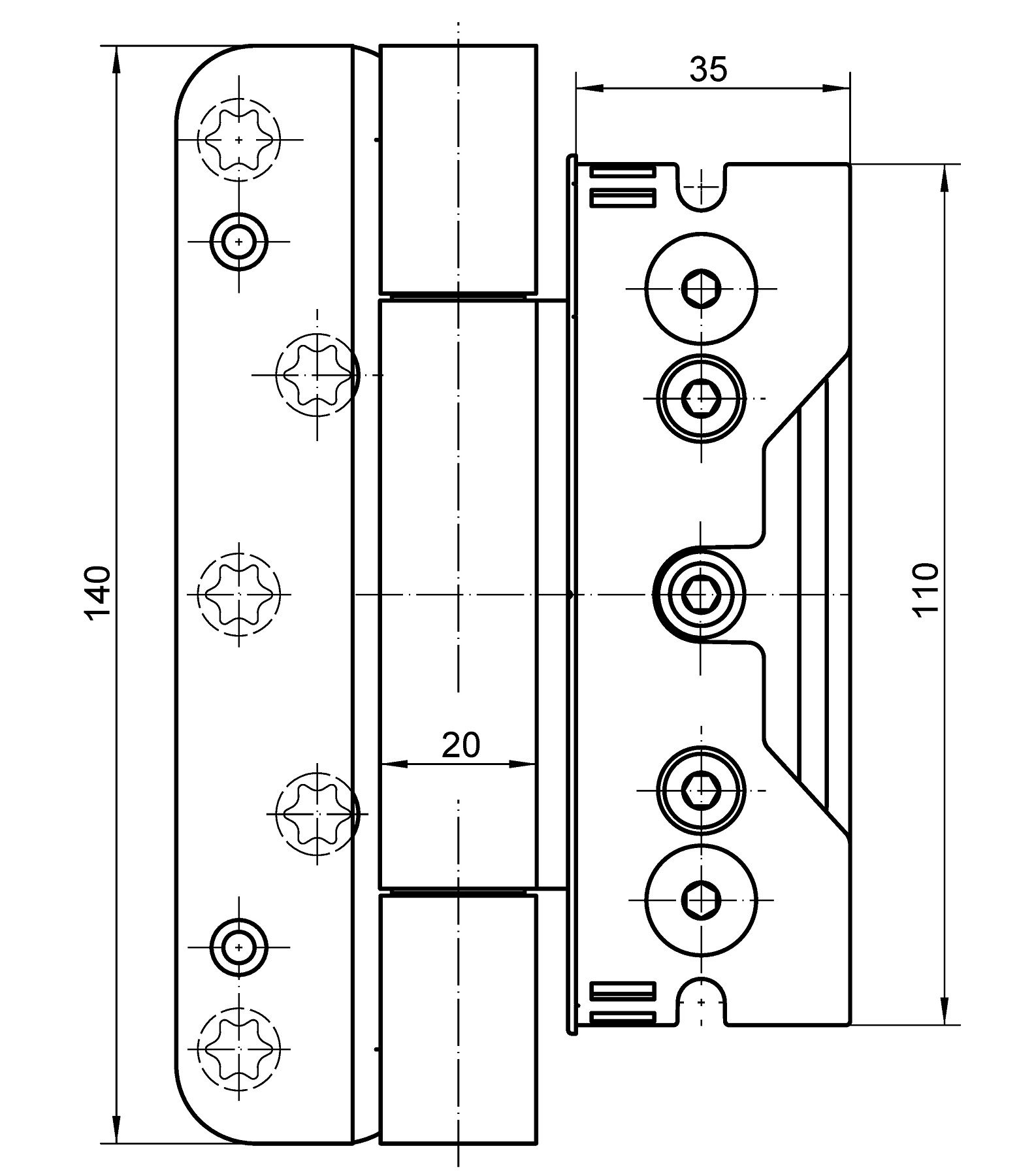 Simonswerk BAKA Protect 4010 3D FD Einfräsband für Holzhaustüren topzink (1 Satz), CAD-Diagramm, Diagramm