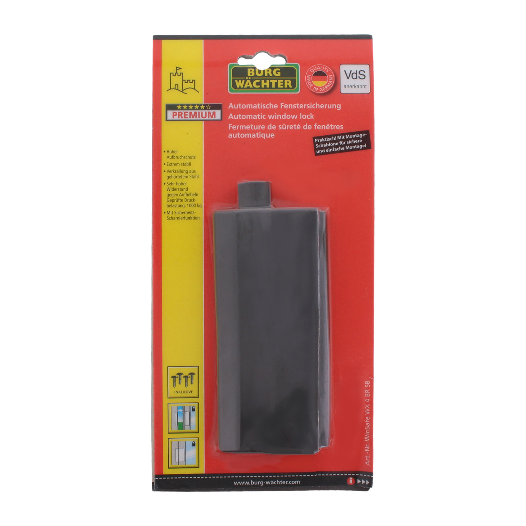 Burg Wächter WinSafe WX 4 WX4 Fenstersicherung weiss braun VdS-geprüft Braun, Adapter, Elektronik