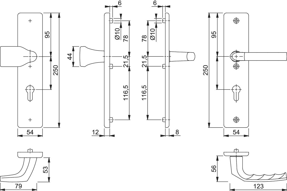 [B-WARE] OUTLET HOPPE Schutz-Langschild-Wechselgarnitur Serie Birmingham 78G/2222A/2440/1117 PZ Vierkant 10 mm F4 bronzefarben eloxiert 3958880, CAD-Diagramm, Diagramm, CAD-Diagramm, Diagramm