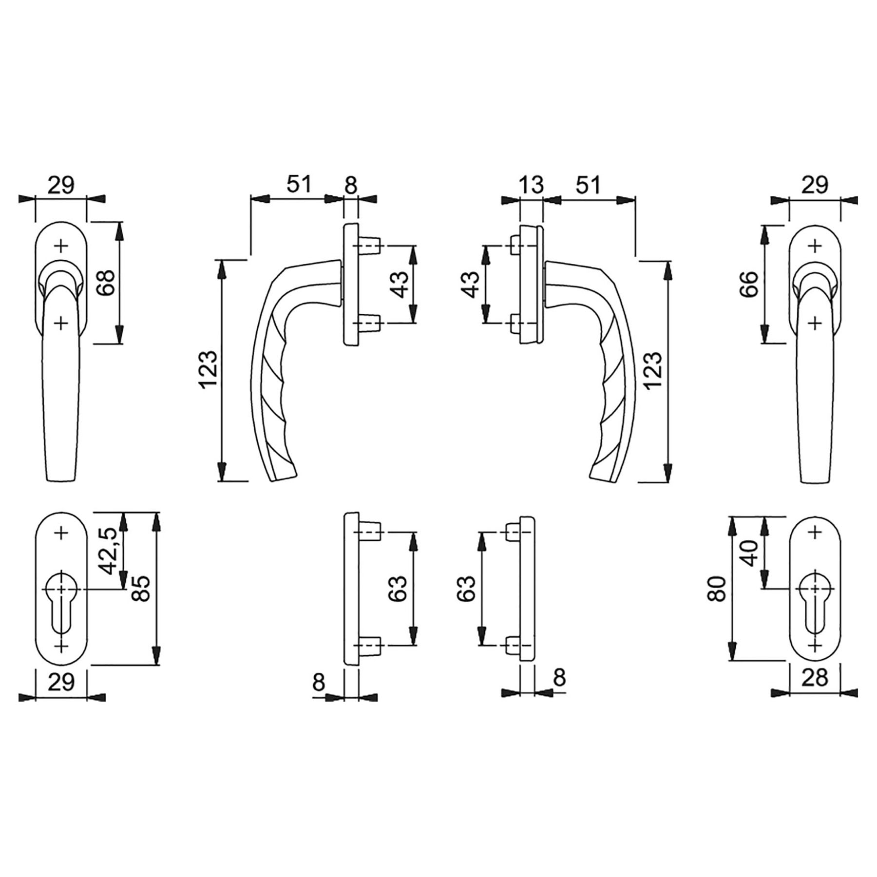 HOPPE Balkontür-Garnitur Serie Atlanta 0530/66N/U26/0530/66NS/49PNS PZ TS 63-68 mm F9016 verkehrsweiß