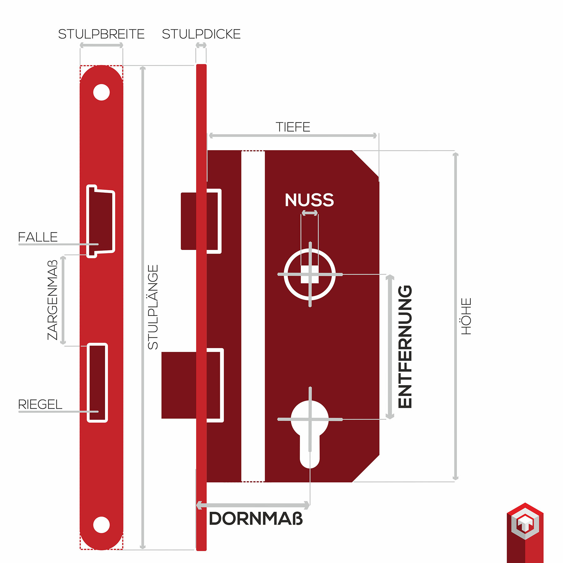 ABUS Einsteckschloss ESK PZ2 Universal S silber 58393 55/72 mm Stulp 20 mm
