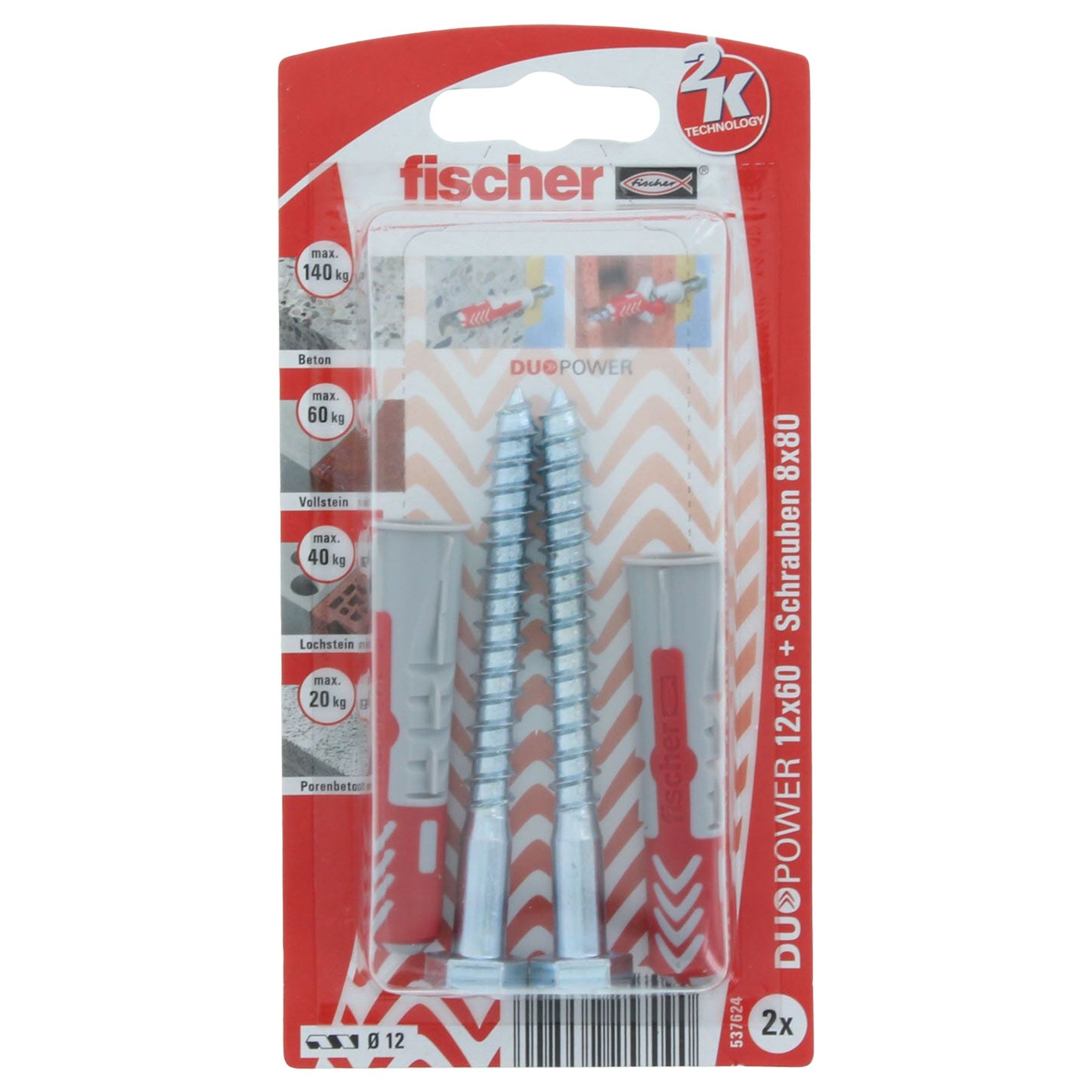 Fischer DUOPOWER 12x60 S Dübel mit Schraube 2 Stück