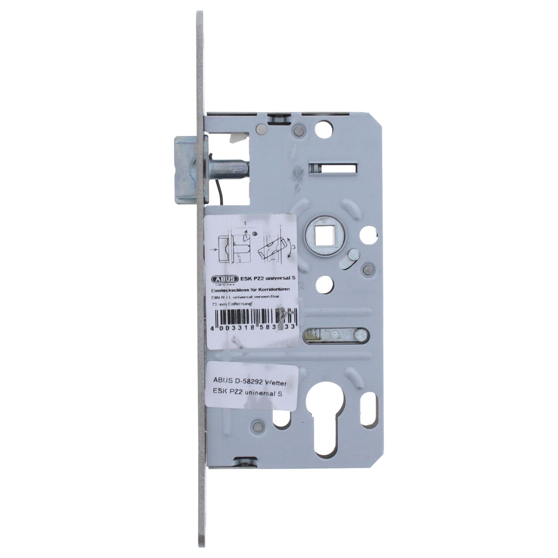 ABUS Einsteckschloss ESK PZ2 Universal S silber 58393 55/72 mm Stulp 20 mm, Elektrisches Gerät, Elektrisches Gerät
