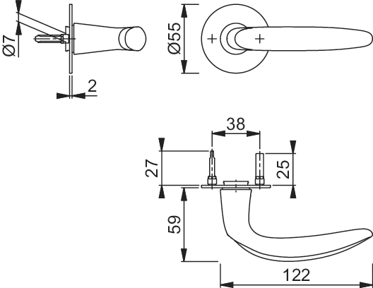 HOPPE Garnitur Rosette Serie Atlanta F42R/M1530/849 F69 Edelstahl matt Vierkant 8 mm TS 35-45 mm 3201191, CAD-Diagramm, Diagramm