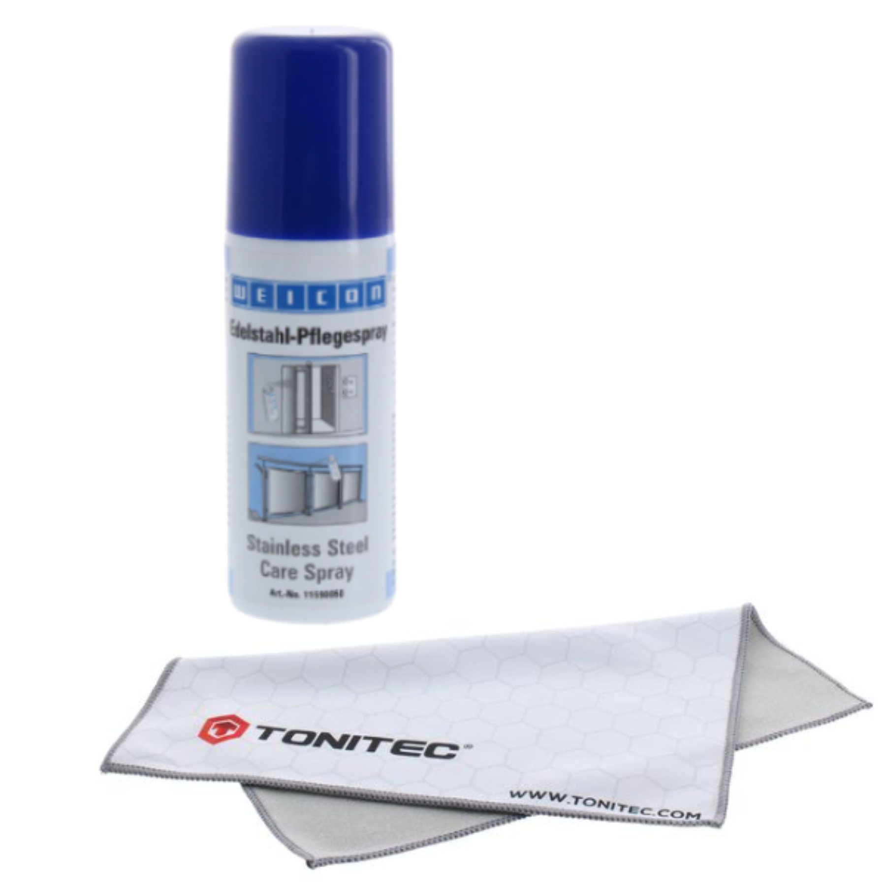 WEICON Edelstahlpflege-Spray Edelstahl Reiniger 50 ml inklusive ToniTec® Microfasertuch
