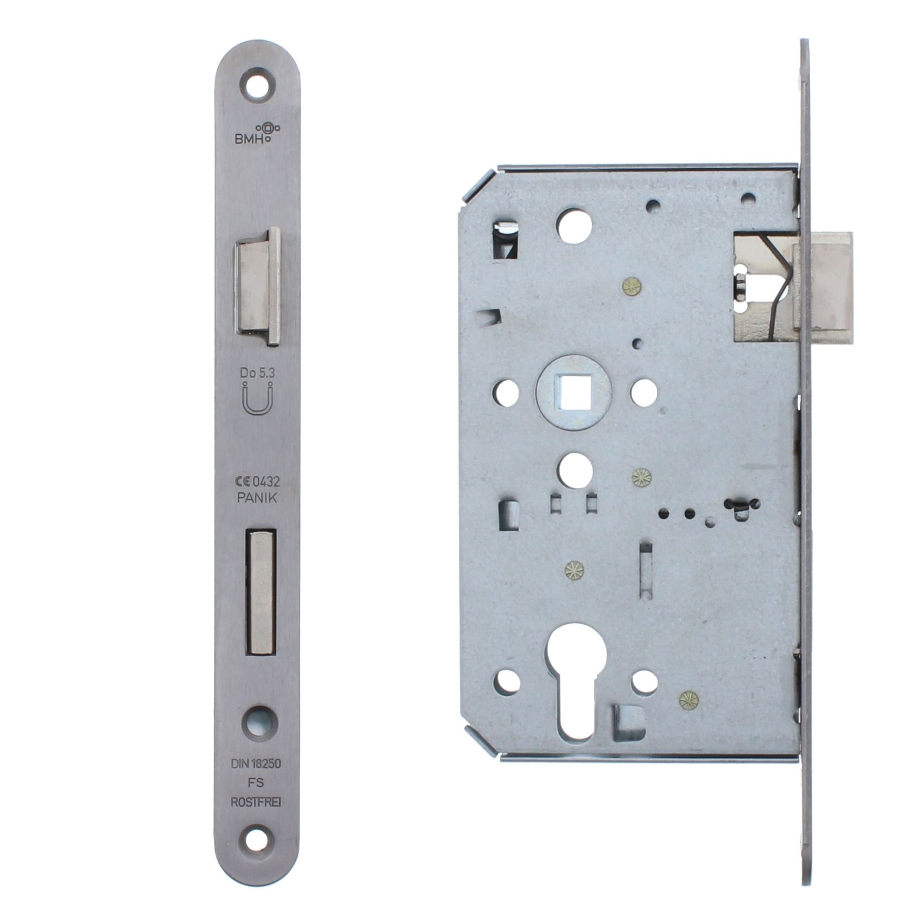 BMH 1013 PZW Panikschloss volle Nuss Funktion E Stulp 24 x 235 mm Edelstahl 65/72/24/9 links, Griff, Griff, Griff