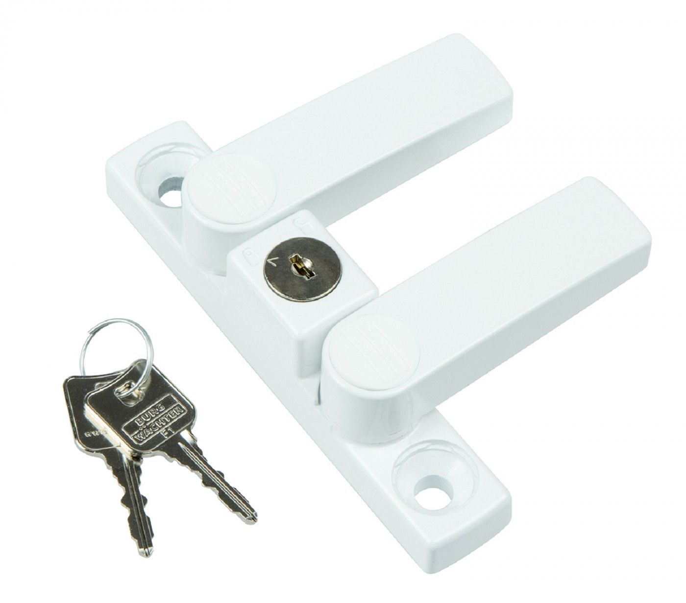 Burg Wächter WinSafe WS 22 WS22 Fenstersicherung mit Doppelriegel VdS-anerkannt Schließung F1 weiß braun Weiß, Schlüssel
