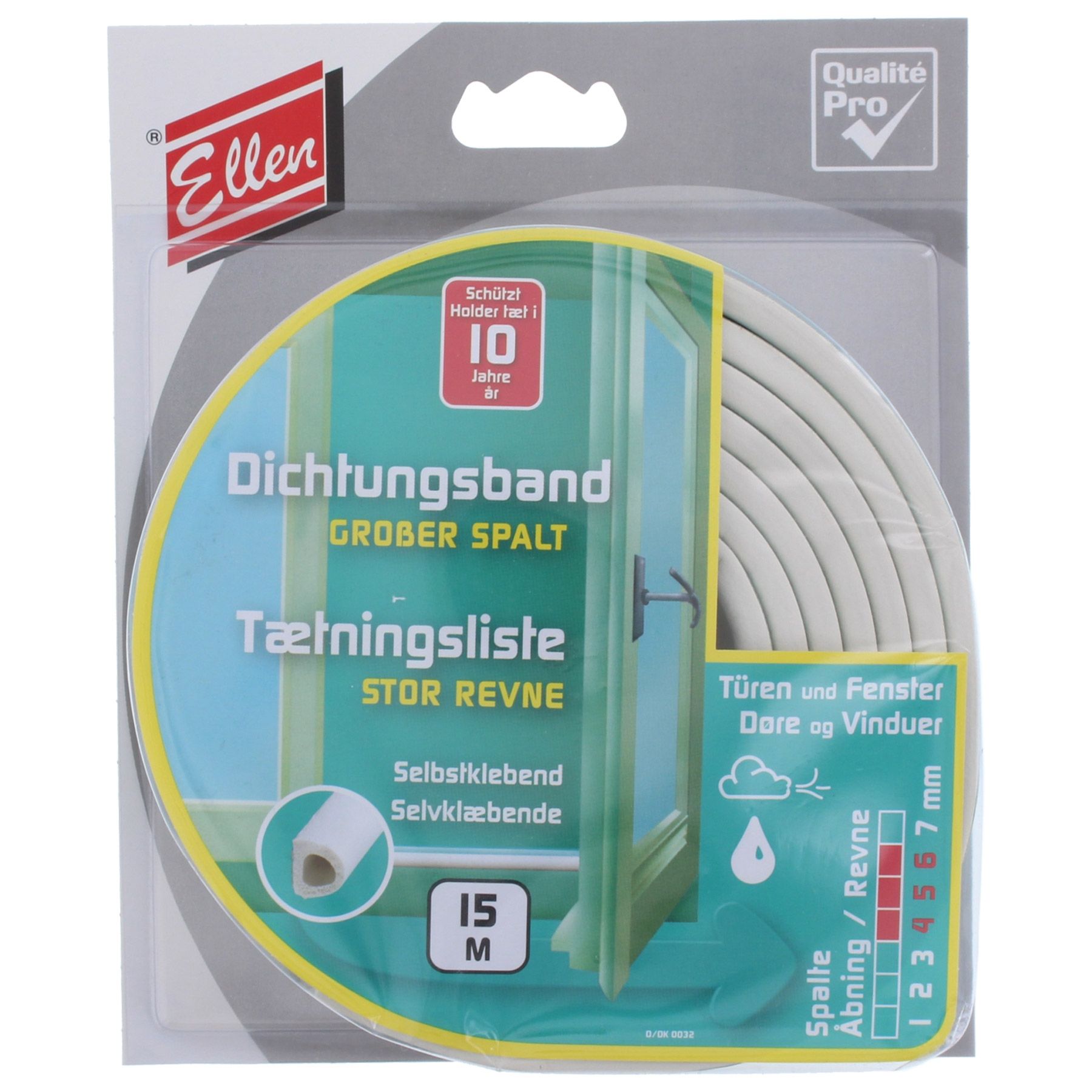 Ellen Dichtungsband für Fenster und Türen selbstklebend weiß a 15 m Weiß 15 m D-Profil