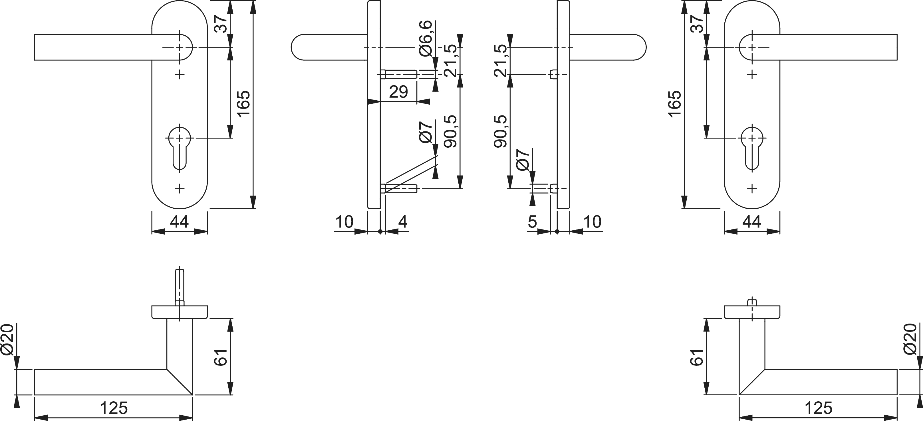 HOPPE Drückergarnitur Amsterdam FS-E1400/353KH Kurzschild oval PZ 72mm VK 9mm TS 40-65mm grau edelstahl matt, CAD-Diagramm, Diagramm