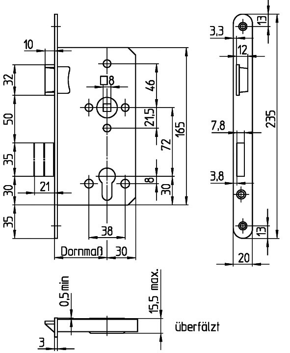 gelbrot Einsteckschloß 55 Dorn 20 Stulp PZW 72 8 mm Nuß rs ER FlüsterComfort Kl4 Objekt, Schaubild, Schaubild