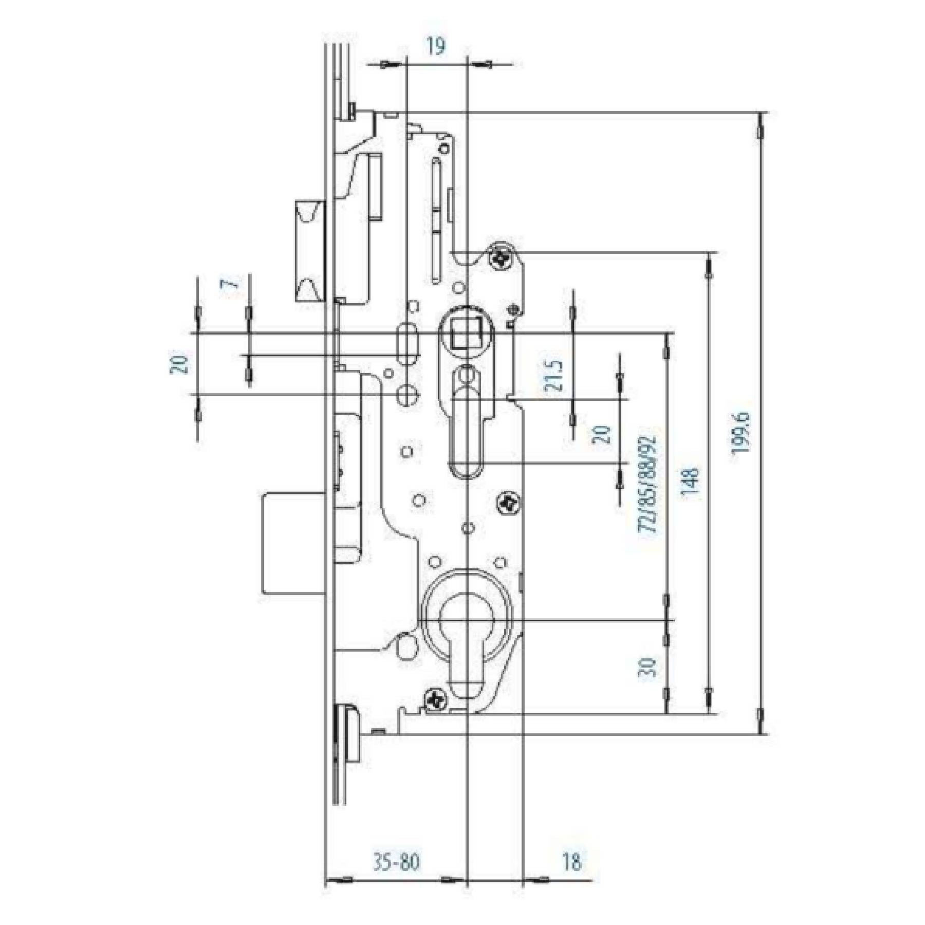 FUHR Schlosskasten Multisafe 855 / 855R Reparatur für Mehrfachverriegelung 45 mm 92 mm 8 mm, CAD-Diagramm, Diagramm, CAD-Diagramm, Diagramm