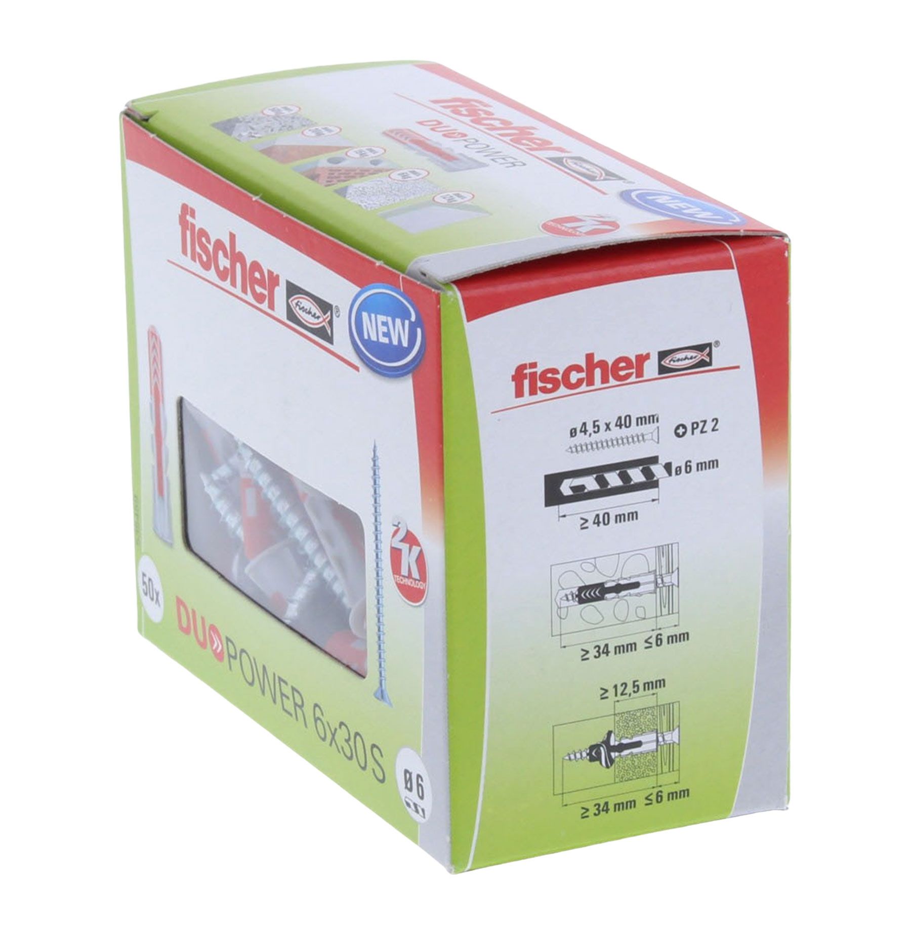 Fischer DUOPOWER 6x30 S Dübel mit Schraube 50 Stück, Computerausrüstung, Elektronik, Hardware, Kiste