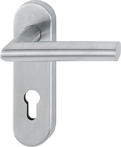 HOPPE Drückergarnitur Amsterdam FS-E1400/353KH Kurzschild oval PZ 72mm VK 9mm TS 40-65mm grau edelstahl matt, Griff, Postfach