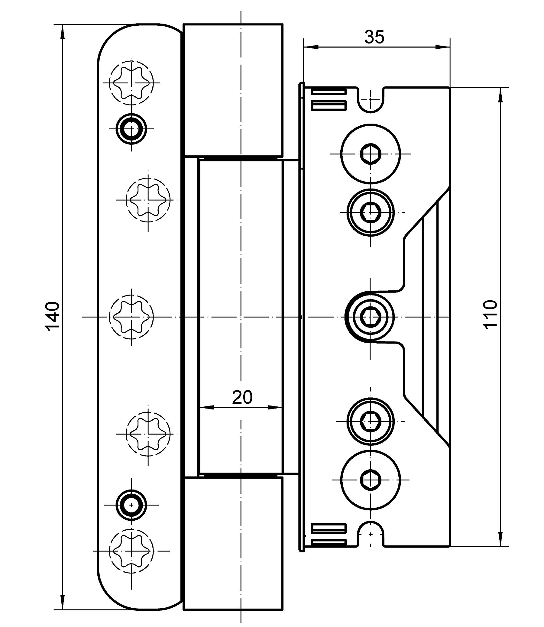 Simonswerk BAKA Protect 4010 3D MSTS Einfräsband für Holzhaustüren Edelstahl matt 1 Satz, CAD-Diagramm, Diagramm