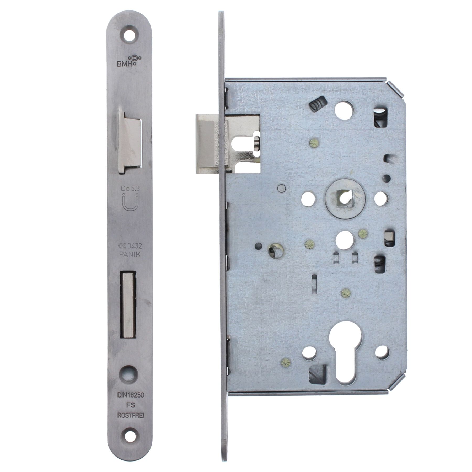 BMH 1028 PZ Panikschloss geteilte Nuss Funktion B einwärts Stulp 24 x 235 mm 65/72/24/9 DIN links