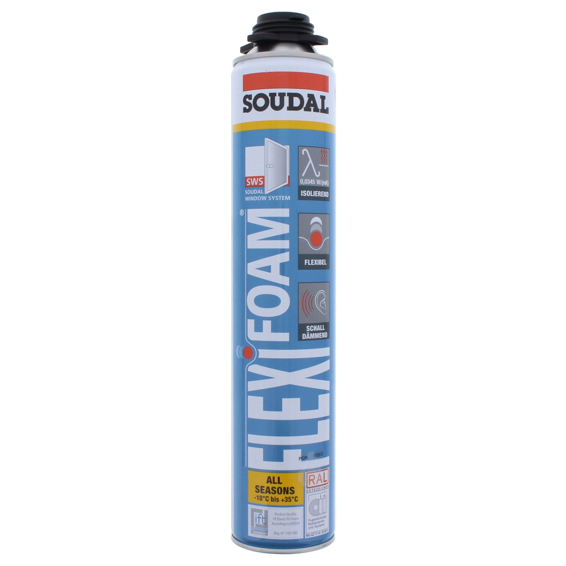 Soudal 1K-Pistolenschaum FLEXIFOAM GUN 750 ml, Kann, Spraydose, Zinn