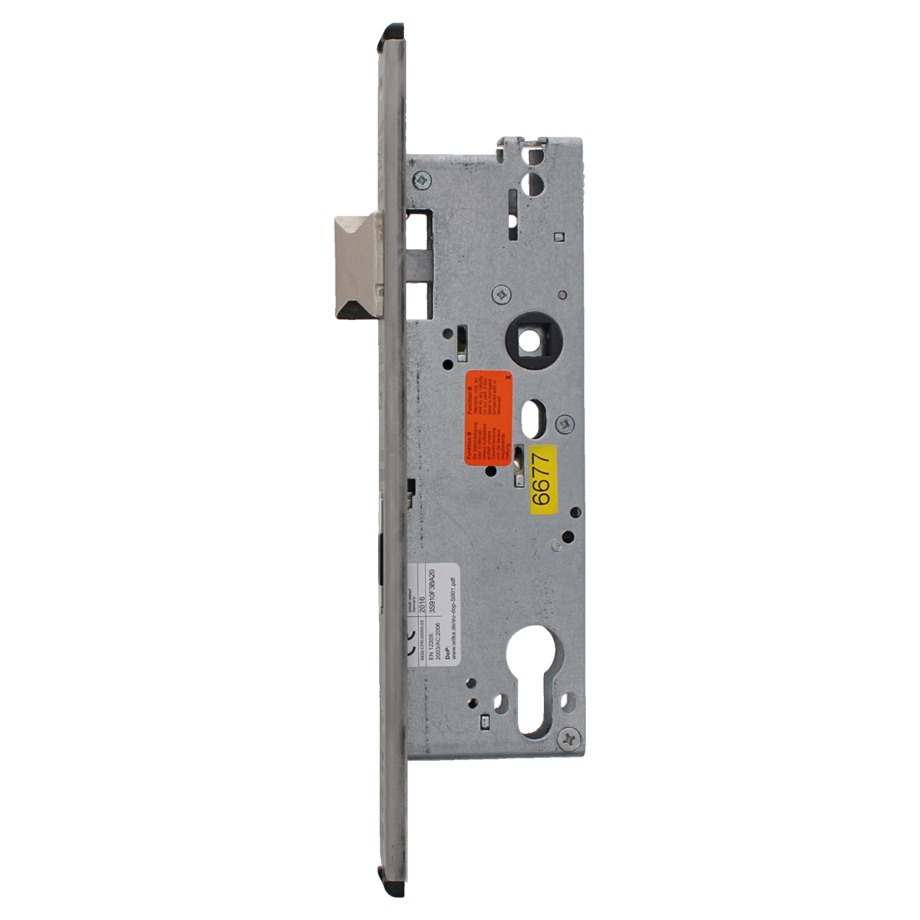 WILKA Anti-Panik-Einsteckschloss für einflügelige Rohrrahmentüren 6677 Funktion B links 45 mm U-Profil 24x6x2x245 mm