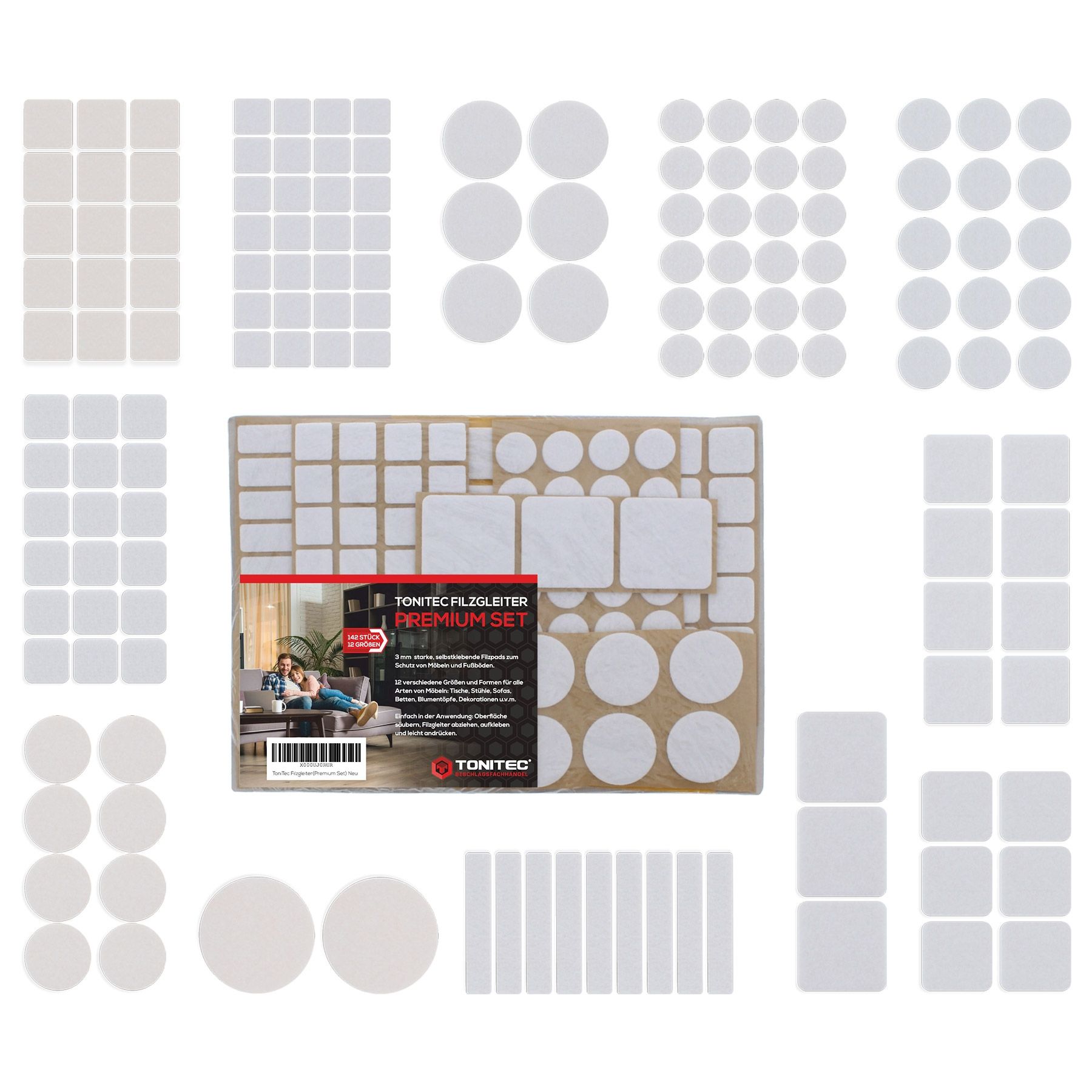 ToniTec Filzgleiter Premium Set 142-teilig, Werbung, Plakat, Person, Seite, Text