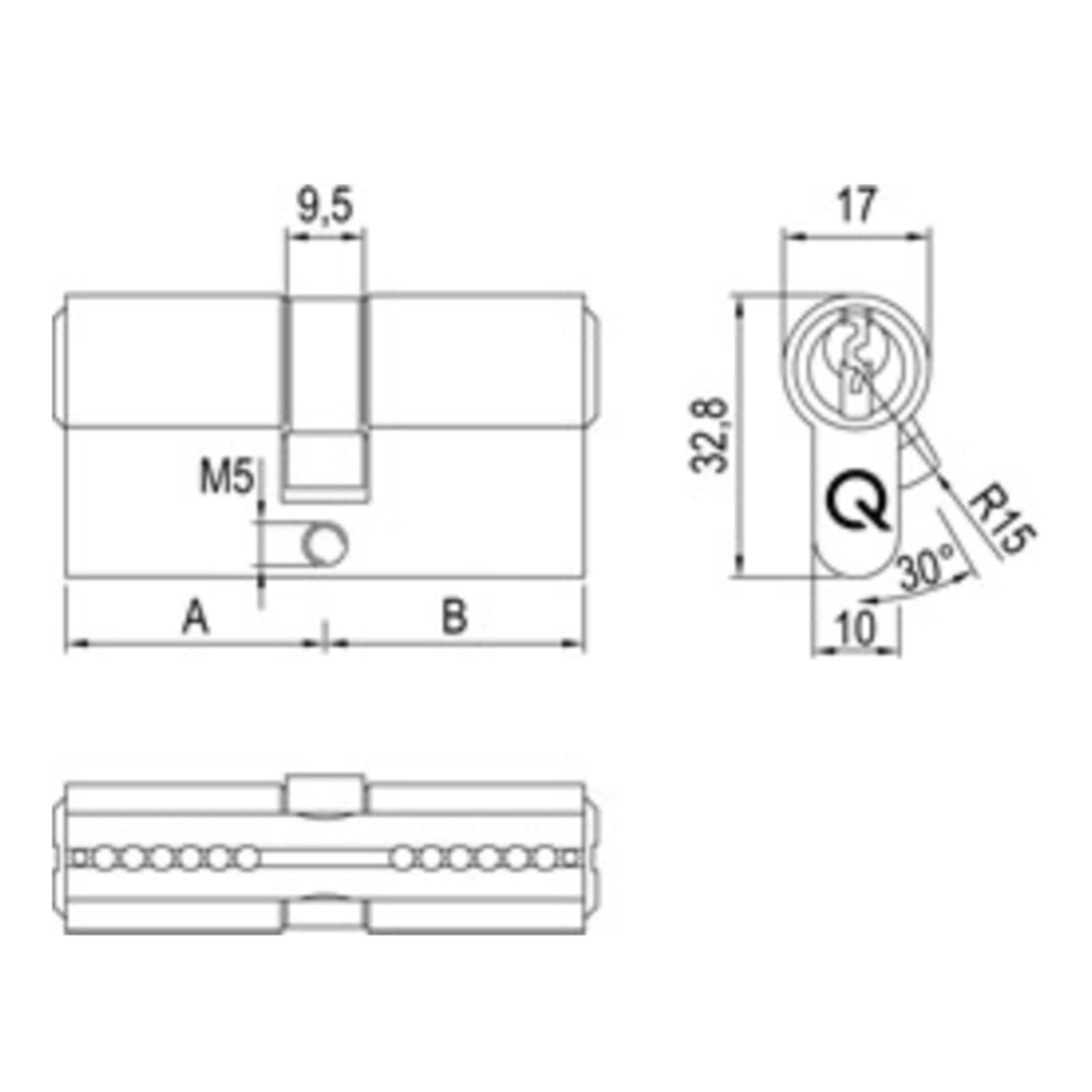 greenteQ Doppelzylinder SX 75 GF 30/45 mit 3 Schlüssel verschiedenschließend, Schaubild, CAD-Diagramm
