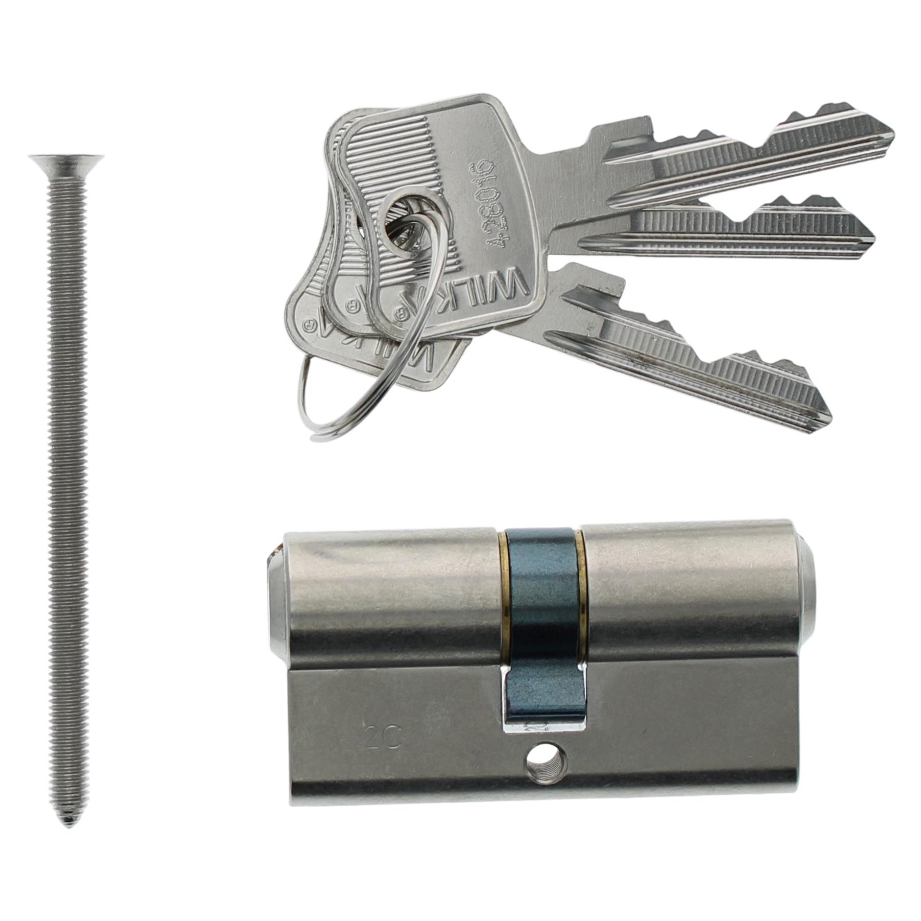 WILKA Standard Doppelzylinder 30/30 Mmv inkl. 3 Schlüssel verschiedenschließend, Pistole, Waffe, Schlüssel