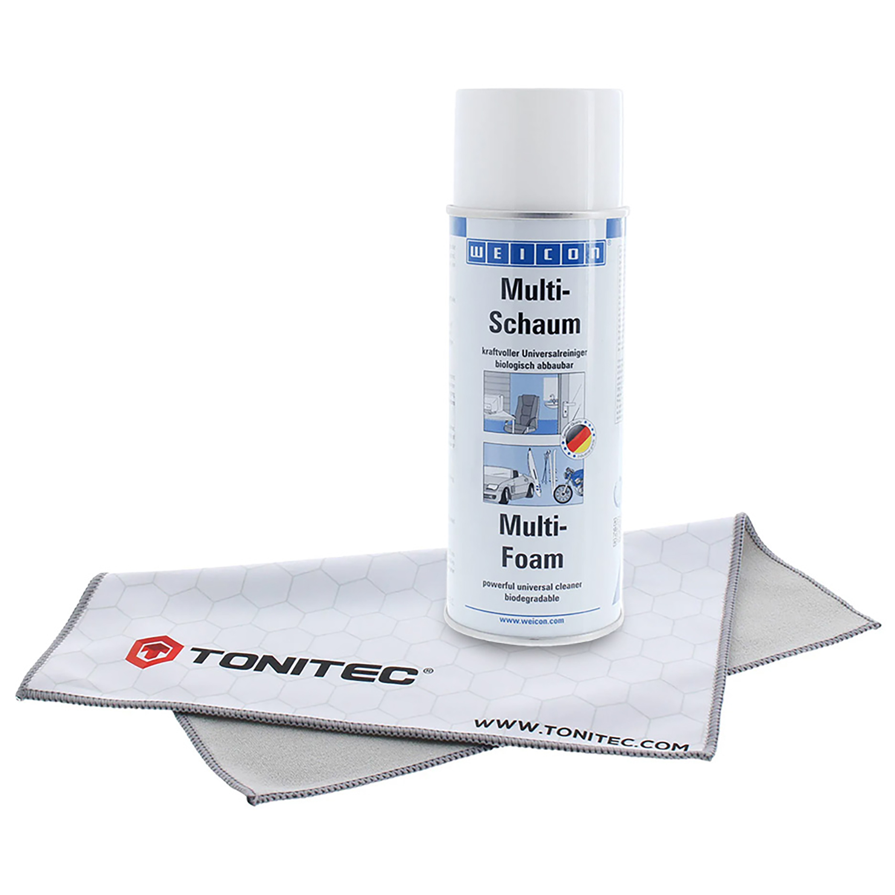 WEICON Multi-Schaum 400 ml Reinigung Autopflege inklusive ToniTec® Microfasertuch, Flasche