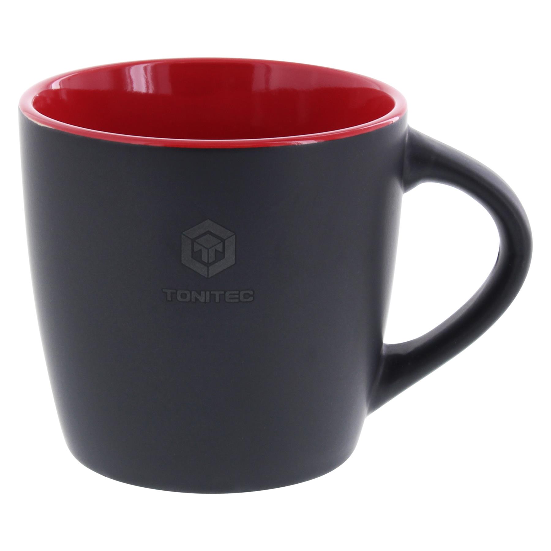 ToniTec Tasse mit Logo 340 ml Schwarz/Rot matt, Pokal, Getränk, Kaffee, Kaffeetasse
