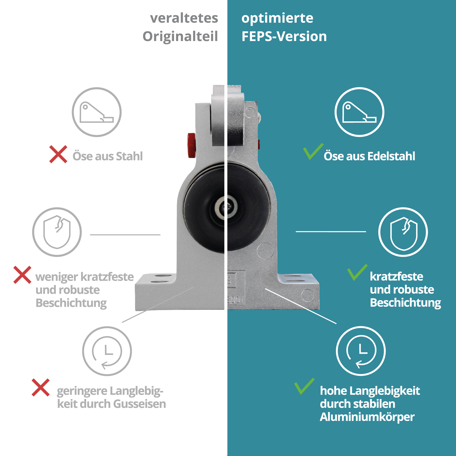 FEPS Trim Türstopper FE-TS001 mit Haken FE-ZU006 Türfeststeller silber